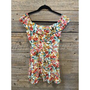 Forever‎ 21 Women's White Floral Print Off Shoulder Mini Dress Size Small